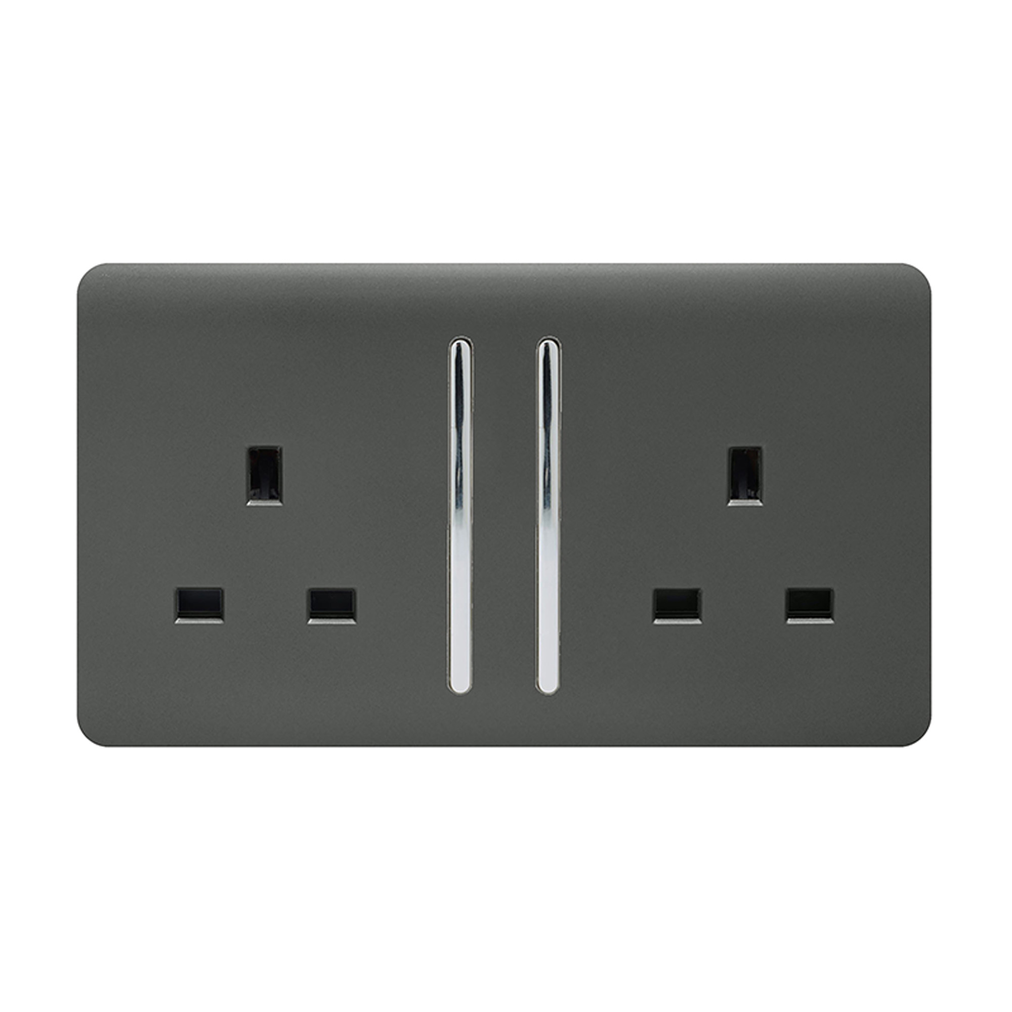 ART-SKT213LCH  2 Gang 13Amp Long Switched Double Socket Chrome Rocker Charcoal Finish